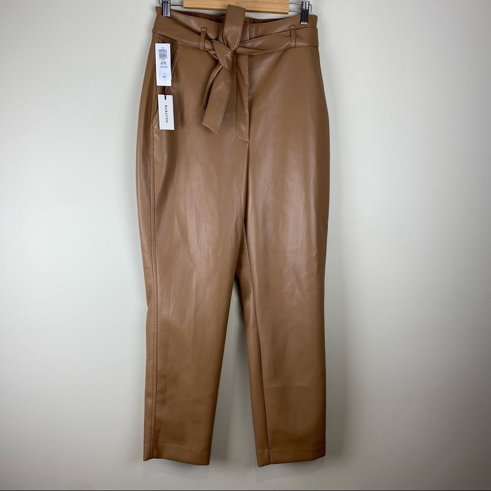 NWT Aritzia Babaton belted vegan leather pants in latte